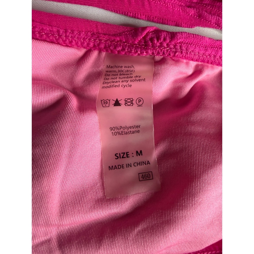 Hot Pink Textured U-Ring High Waisted Bikini Set Size M Neon Pink Swimsuit - Picture 5 of 6